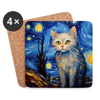 Cat, Cat Motif - Coasters (set of 4) - white - Front