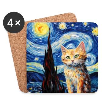 Cat, cat motif - Coasters (set of 4) - white - Front
