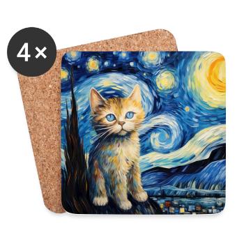 Katze, katzenmotiv - Untersetzer (4er-Set) - Weiß - Vorne