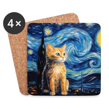 Cat, cat motif - Coasters (set of 4) - white - Front