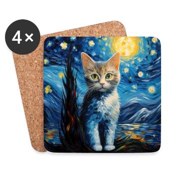 Katze, katzenmotiv - Untersetzer (4er-Set) - Weiß - Vorne
