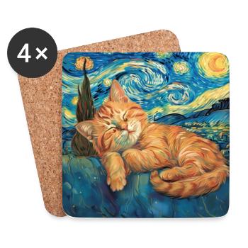 Chat, motif chat, cadeau - Dessous de verre (lot de 4) - blanc - Devant