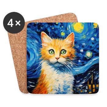 Katze, katzenmotiv - Untersetzer (4er-Set) - Weiß - Vorne