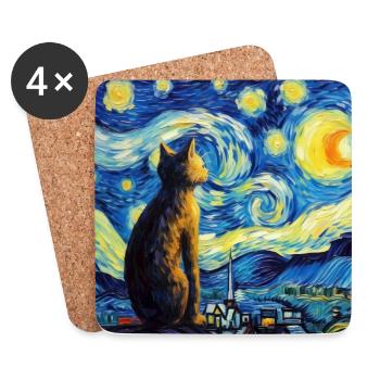 Chat, motif de chat, cadeau - Dessous de verre (lot de 4) - blanc - Devant