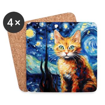 Chat, motif chat, cadeau - Dessous de verre (lot de 4) - blanc - Devant