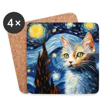 Chat, motif chat, cadeau - Dessous de verre (lot de 4) - blanc - Devant
