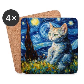 Chat, motif chat, cadeau - Dessous de verre (lot de 4) - blanc - Devant