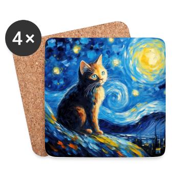Chat, motif chat, cadeau - Dessous de verre (lot de 4) - blanc - Devant
