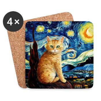 Chat, motif chat, cadeau - Dessous de verre (lot de 4) - blanc - Devant