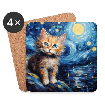 Chat, motif chat, cadeau - Dessous de verre (lot de 4) - blanc - Devant