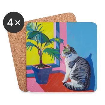 Katze, katzenmotiv, popart, geschenk, geschenkidee - Untersetzer (4er-Set) - Weiß - Vorne