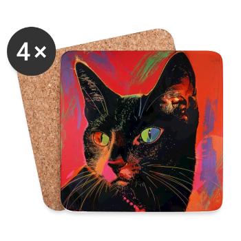 Katze, katzenmotiv, popart, geschenk, geschenkidee - Untersetzer (4er-Set) - Weiß - Vorne
