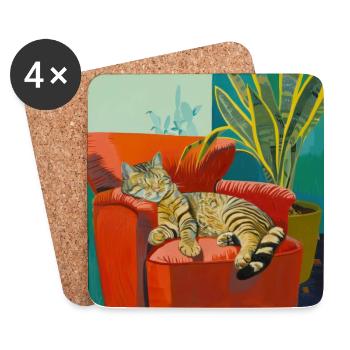 Katze, katzenmotiv, popart, geschenk, geschenkidee - Untersetzer (4er-Set) - Weiß - Vorne