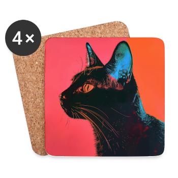 Katze, katzenmotiv, popart, geschenk, geschenkidee - Untersetzer (4er-Set) - Weiß - Vorne