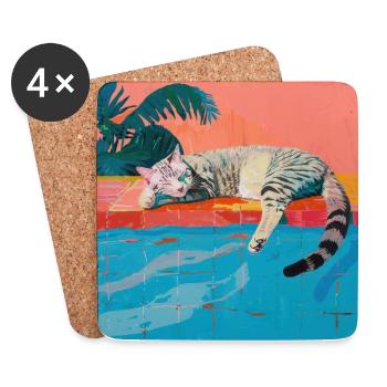 Katze, katzenmotiv, popart, geschenk, geschenkidee - Untersetzer (4er-Set) - Weiß - Vorne