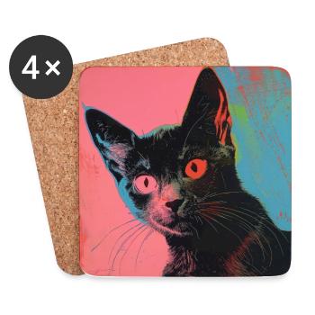 Katze, katzenmotiv, popart, geschenk, geschenkidee - Untersetzer (4er-Set) - Weiß - Vorne