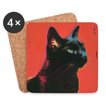 Katze, katzenmotiv, bunt, geschenk - Untersetzer (4er-Set) - Weiß - Vorne