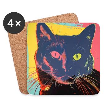 Chat, motif chat, pop art, cadeau, idée cadeau - Dessous de verre (lot de 4) - blanc - Devant