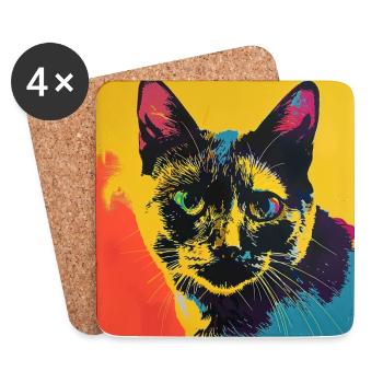 Katze, katzenmotiv, popart, geschenk, geschenkidee - Untersetzer (4er-Set) - Weiß - Vorne
