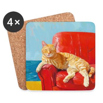 Katze, katzenmotiv, popart, geschenk, geschenkidee - Untersetzer (4er-Set) - Weiß - Vorne