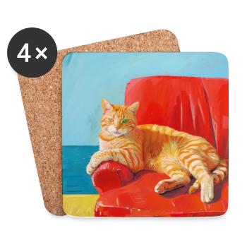 Katze, katzenmotiv, popart, geschenk, geschenkidee - Untersetzer (4er-Set) - Weiß - Vorne