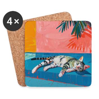 Katze, katzenmotiv, popart, geschenk, geschenkidee - Untersetzer (4er-Set) - Weiß - Vorne
