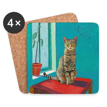 Katze, katzenmotiv, popart, geschenk, geschenkidee - Untersetzer (4er-Set) - Weiß - Vorne