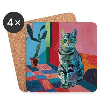 Katze, katzenmotiv, popart, geschenk, geschenkidee - Untersetzer (4er-Set) - Weiß - Vorne