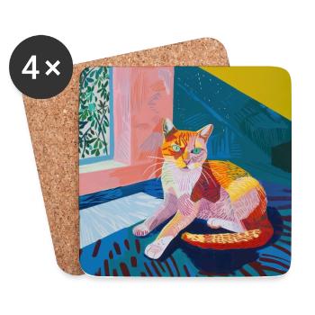 Katze, katzenmotiv, popart, geschenk, geschenkidee - Untersetzer (4er-Set) - Weiß - Vorne