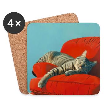 Katze, katzenmotiv, popart, geschenk, geschenkidee - Untersetzer (4er-Set) - Weiß - Vorne