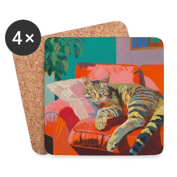 Katze, katzenmotiv, popart, geschenk, geschenkidee - Untersetzer (4er-Set) - Weiß - Vorne