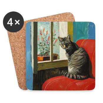 Chat, motif chat, pop art, cadeau, idée cadeau - Dessous de verre (lot de 4) - blanc - Devant