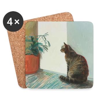 Katze, katzenmotiv, popart, geschenk, geschenkidee - Untersetzer (4er-Set) - Weiß - Vorne