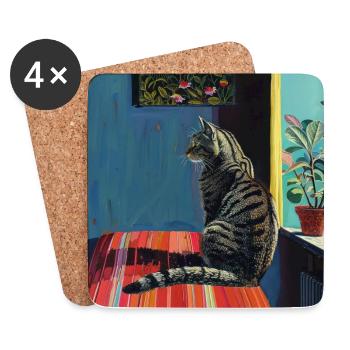 Katze, katzenmotiv, popart, geschenk, geschenkidee - Untersetzer (4er-Set) - Weiß - Vorne