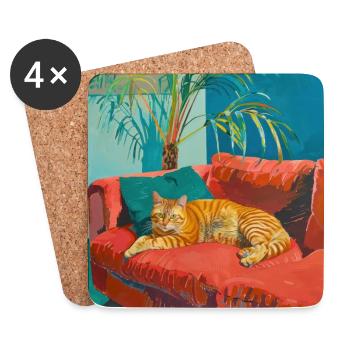 Katze, katzenmotiv, popart, geschenk, geschenkidee - Untersetzer (4er-Set) - Weiß - Vorne