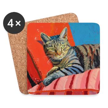 Katze, katzenmotiv, popart, geschenk, geschenkidee - Untersetzer (4er-Set) - Weiß - Vorne