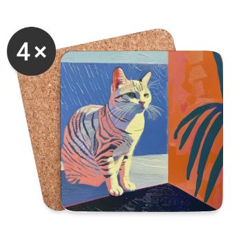 Katze, katzenmotiv, popart, geschenk, geschenkidee - Untersetzer (4er-Set) - Weiß - Vorne
