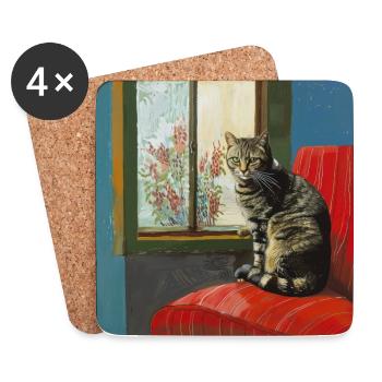 Katze, katzenmotiv, popart, geschenk, geschenkidee - Untersetzer (4er-Set) - Weiß - Vorne