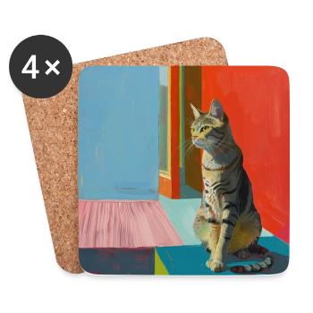 Katze, katzenmotiv, popart, geschenk, geschenkidee - Untersetzer (4er-Set) - Weiß - Vorne