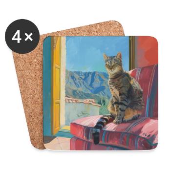 Katze, katzenmotiv, popart, geschenk, geschenkidee - Untersetzer (4er-Set) - Weiß - Vorne