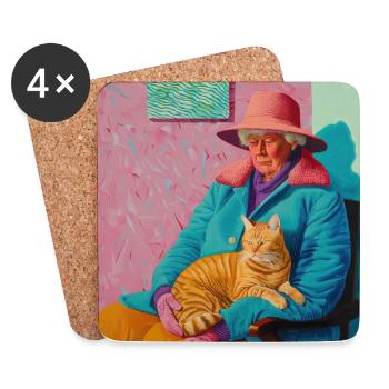 Katze, katzenmotiv, popart, geschenk, geschenkidee - Untersetzer (4er-Set) - Weiß - Vorne