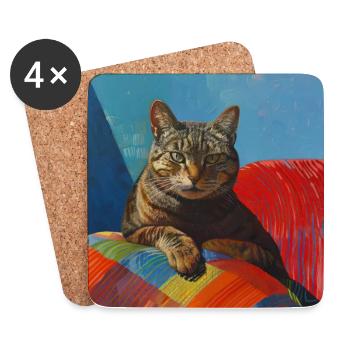 Katze, katzenmotiv, popart, geschenk, geschenkidee - Untersetzer (4er-Set) - Weiß - Vorne