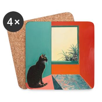 Katze, katzenmotiv, popart, geschenk, geschenkidee - Untersetzer (4er-Set) - Weiß - Vorne