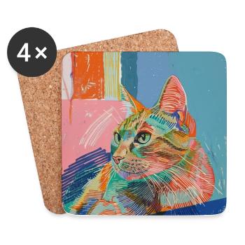 Katze, katzenmotiv, popart, geschenk, geschenkidee - Untersetzer (4er-Set) - Weiß - Vorne