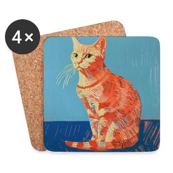 Katze, katzenmotiv, popart, geschenk, geschenkidee - Untersetzer (4er-Set) - Weiß - Vorne