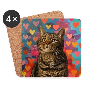 Katze, katzenmotiv, popart, geschenk, geschenkidee - Untersetzer (4er-Set) - Weiß - Vorne