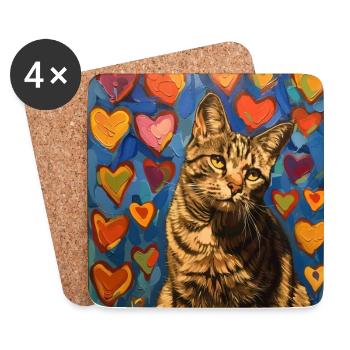 Katze, katzenmotiv, popart, geschenk, geschenkidee - Untersetzer (4er-Set) - Weiß - Vorne