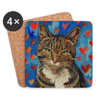 Katze, katzenmotiv, popart, geschenk, geschenkidee - Untersetzer (4er-Set) - Weiß - Vorne