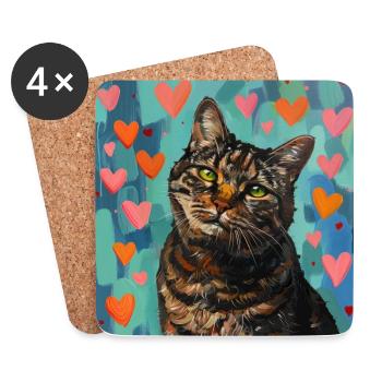 Katze, katzenmotiv, popart, geschenk, geschenkidee - Untersetzer (4er-Set) - Weiß - Vorne