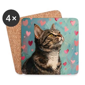 Katze, katzenmotiv, popart, geschenk, geschenkidee - Untersetzer (4er-Set) - Weiß - Vorne